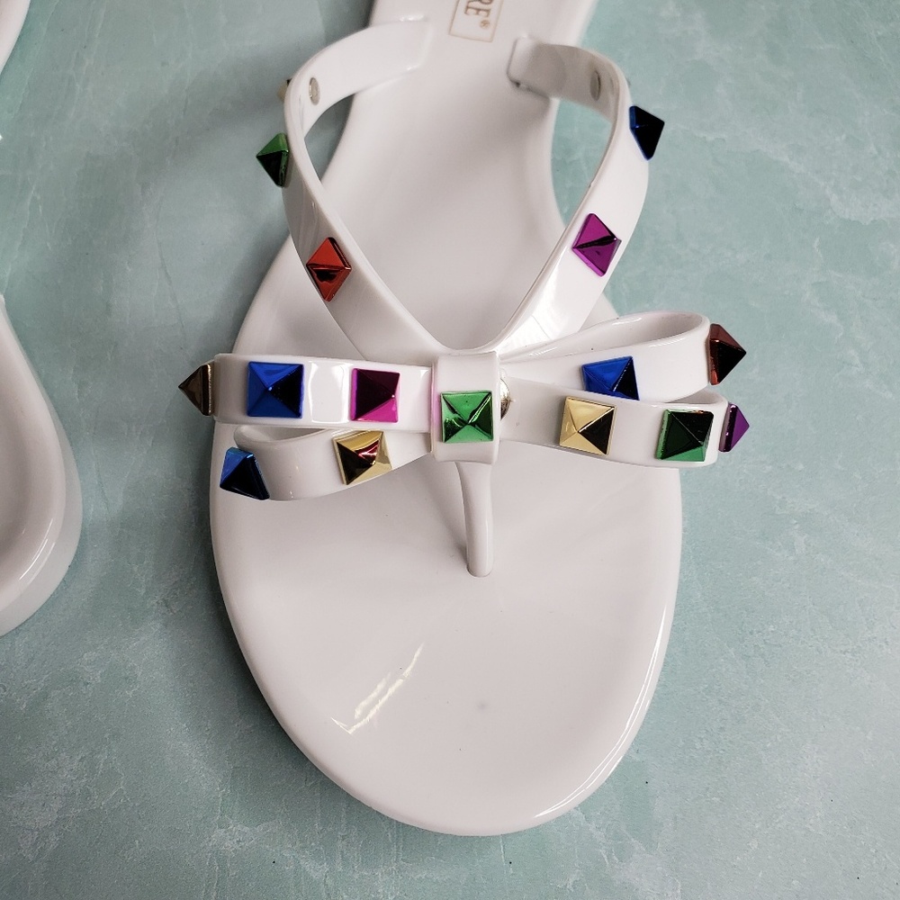 NEW Ann More Diamond Bow White Jelly Sandals - Picture 6 of 8